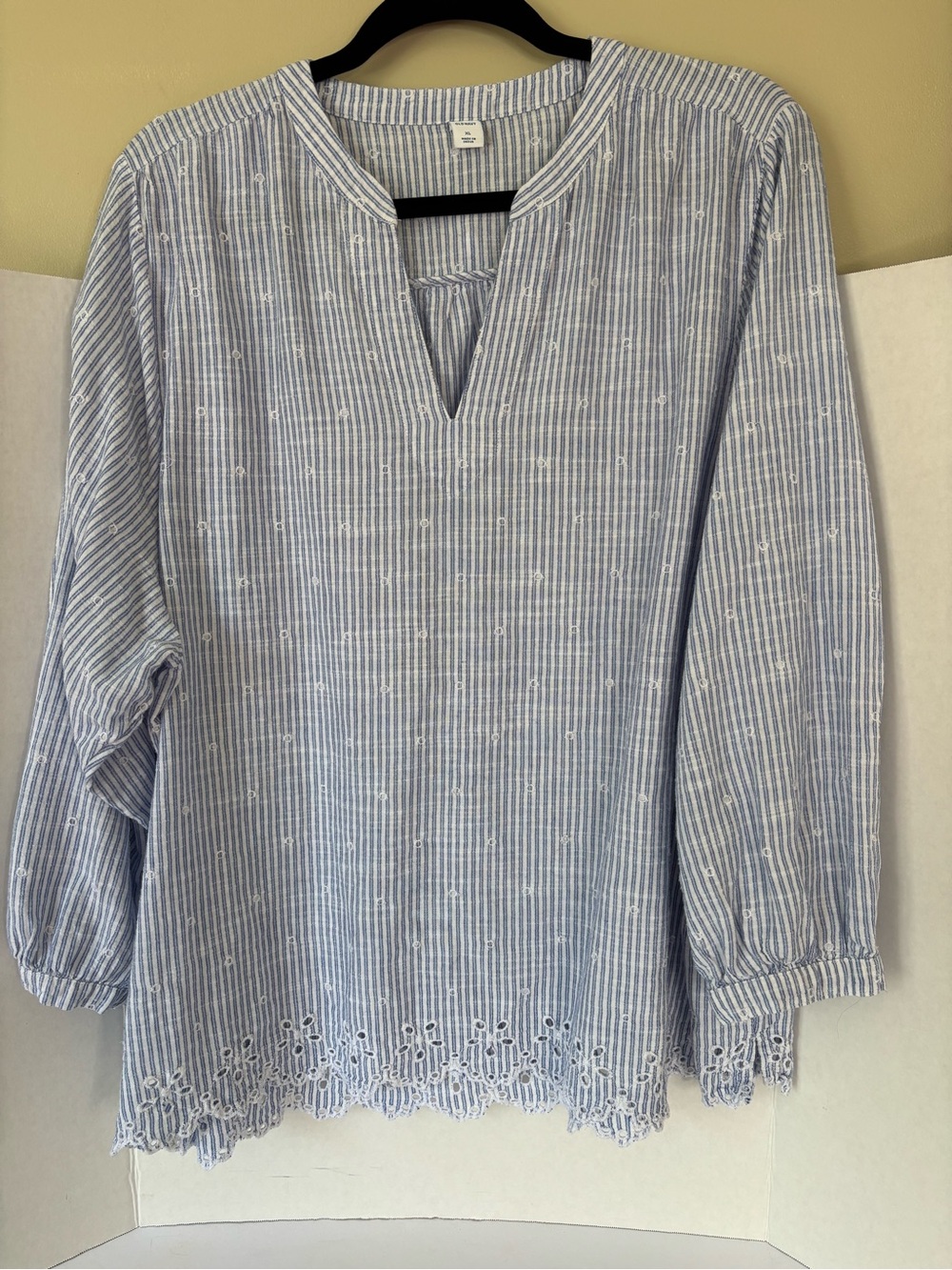 Old Navy Women’s Blue Stripe Embroidered Cotton Tunic Top